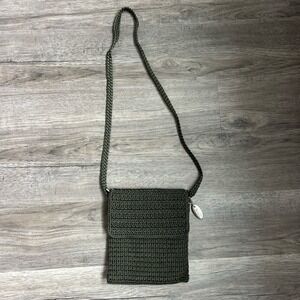 Talbots Olive Green Crochet Crossbody Bag Nylon Lined Small‎ Messenger Purse